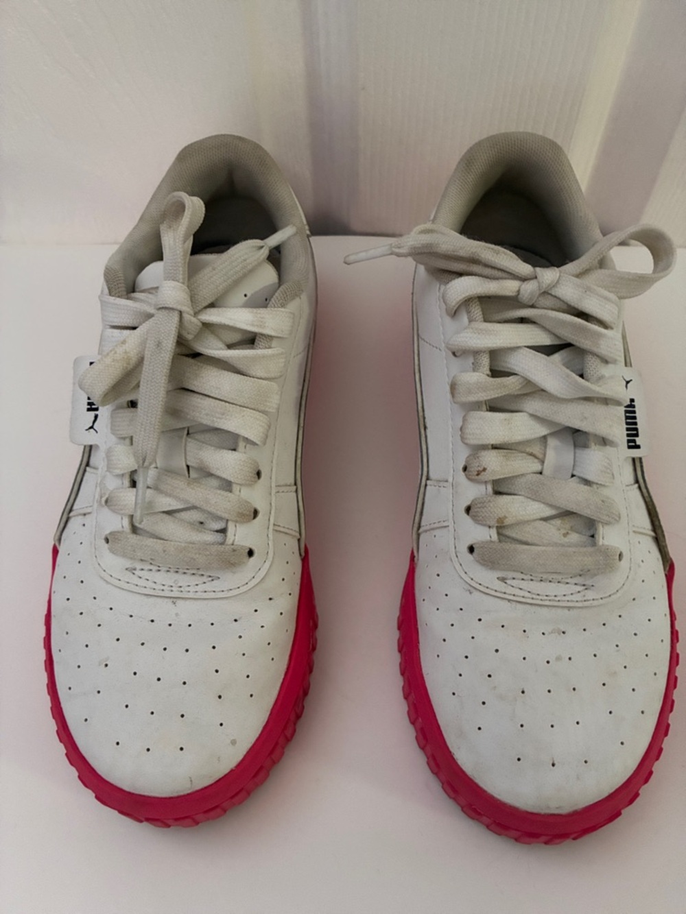 Puma White Low-Top Sneakers with Pink Soles
